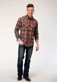 Roper Mens Long Sleeve Snap Arrow Dobby Plaid Western Shirt - Roper - Flyclothing LLC