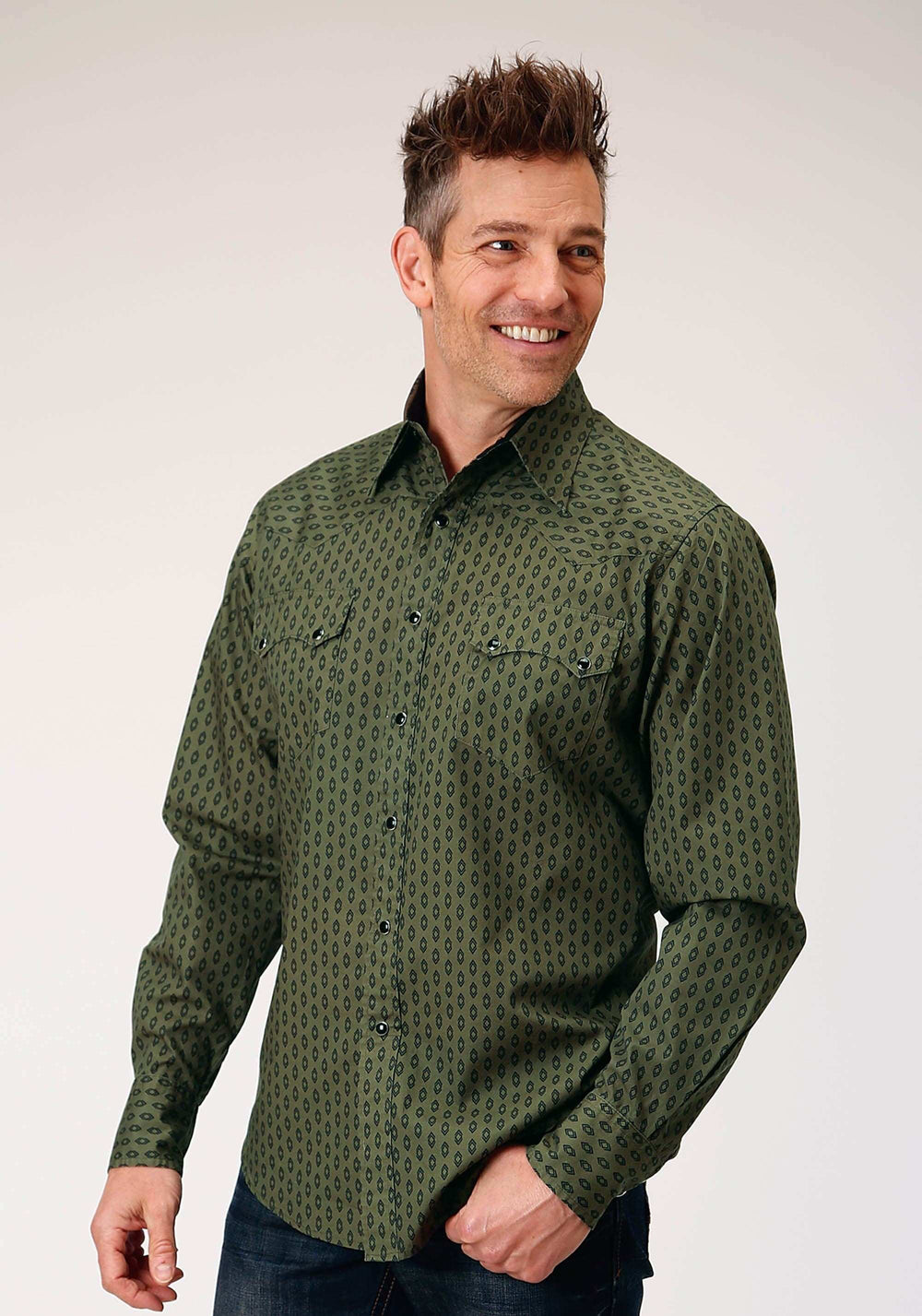 Roper Mens Long Sleeve Snap Drybrush Diamonds Western Shirt - Roper - Flyclothing LLC