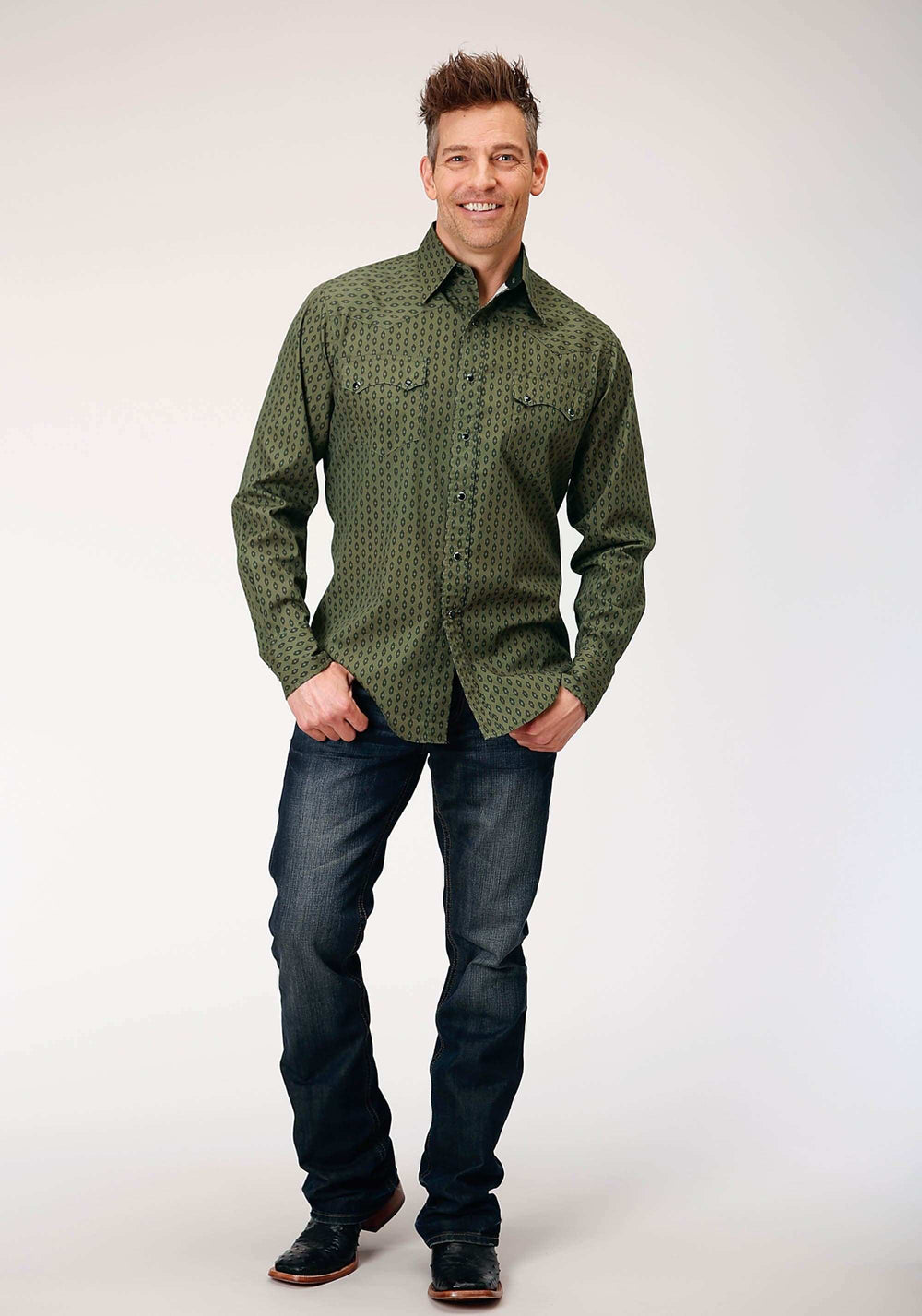 Roper Mens Long Sleeve Snap Drybrush Diamonds Western Shirt - Roper - Flyclothing LLC