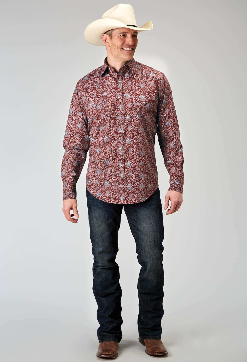 Roper Mens Long Sleeve Snap Vintage Paisley Print Western Shirt - Roper - Flyclothing LLC