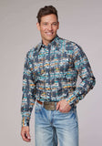Roper Mens Long Sleeve Snap Distressed Tropical Print Western Shirt - Roper - Flyclothing LLC
