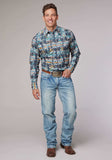 Roper Mens Long Sleeve Snap Distressed Tropical Print Western Shirt - Roper - Flyclothing LLC