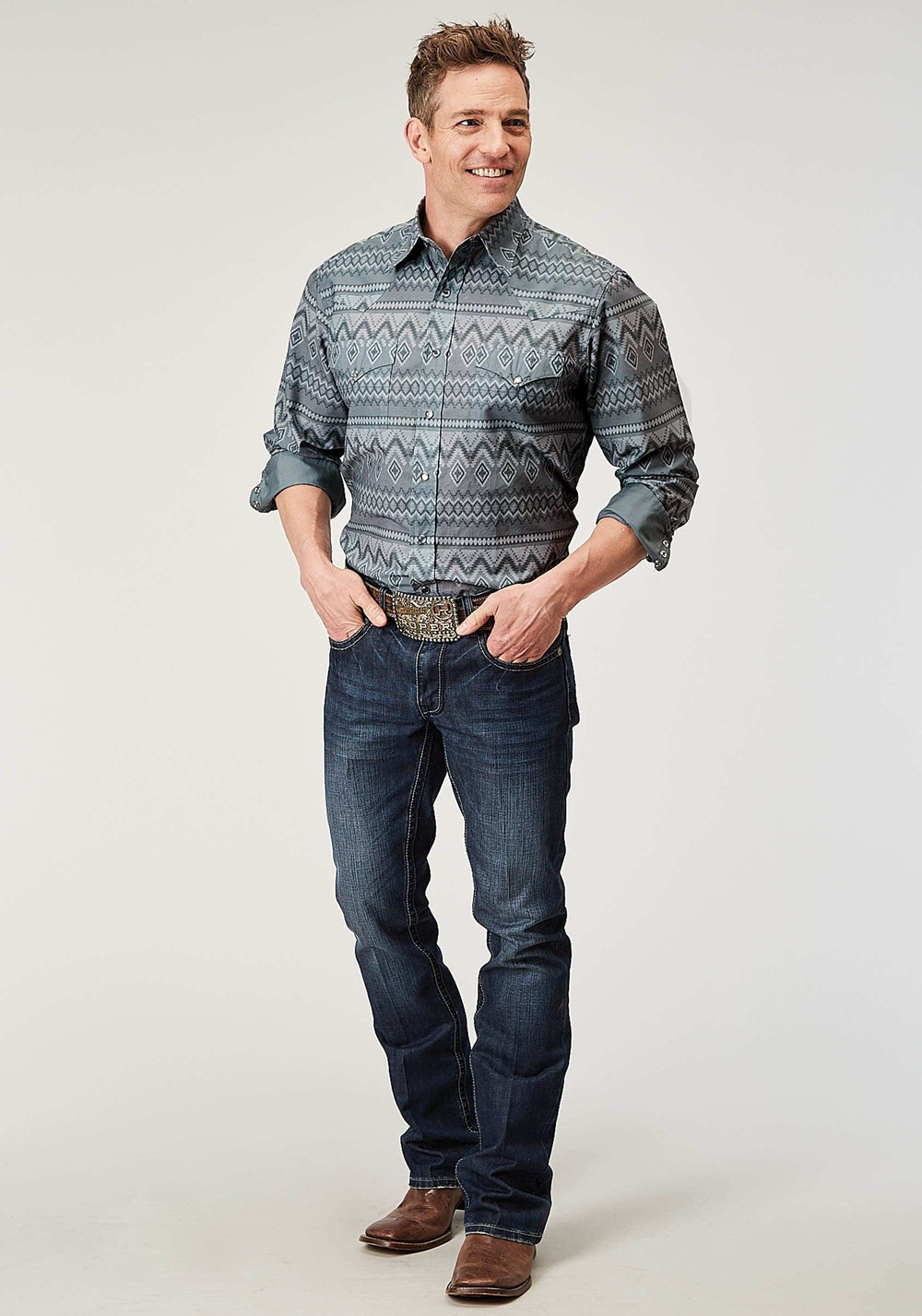 Roper Mens Long Sleeve Snap River Aztec Print Western Shirt - Roper - Flyclothing LLC