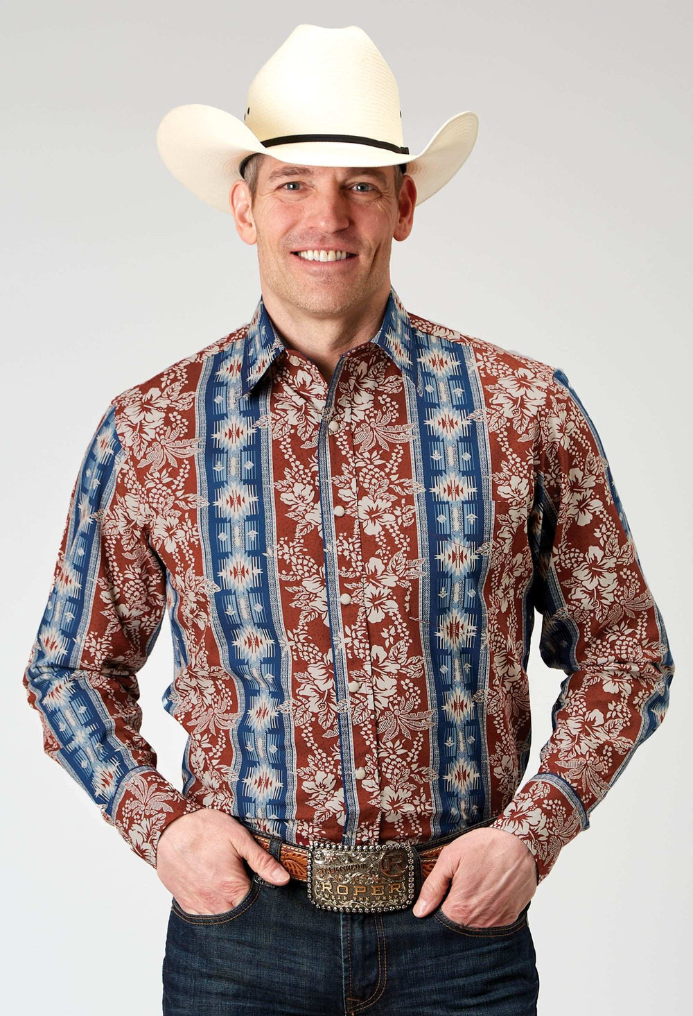 Roper Mens Long Sleeve Button Vertical Tropical Aztec Western Shirt - Roper - Flyclothing LLC