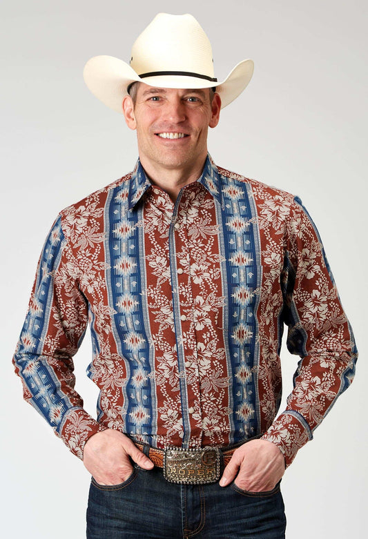 Roper Mens Long Sleeve Button Vertical Tropical Aztec Western Shirt - Roper - Flyclothing LLC