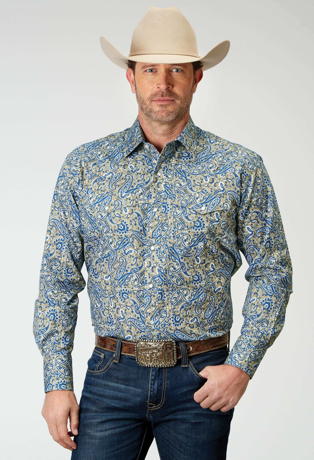 Roper Mens Long Sleeve Snap Delft Paisley Western Shirt - Roper - Flyclothing LLC