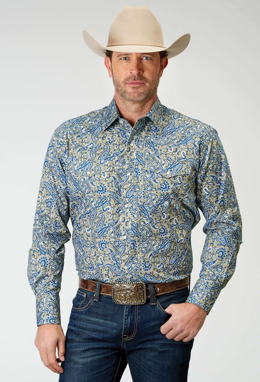 Roper Mens Long Sleeve Snap Delft Paisley Western Shirt - Roper - Flyclothing LLC