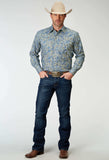 Roper Mens Long Sleeve Snap Delft Paisley Western Shirt - Roper - Flyclothing LLC