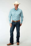 Roper Mens Long Sleeve Snap Stretch Poplin Teal Paisley Western Shirt - Roper - Flyclothing LLC