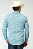 Roper Mens Long Sleeve Snap Stretch Poplin Teal Paisley Western Shirt - Roper - Flyclothing LLC