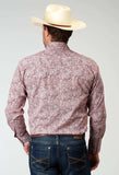 Roper Mens Long Sleeve Snap Stretch Poplin Red Paisley Western Shirt - Roper - Flyclothing LLC