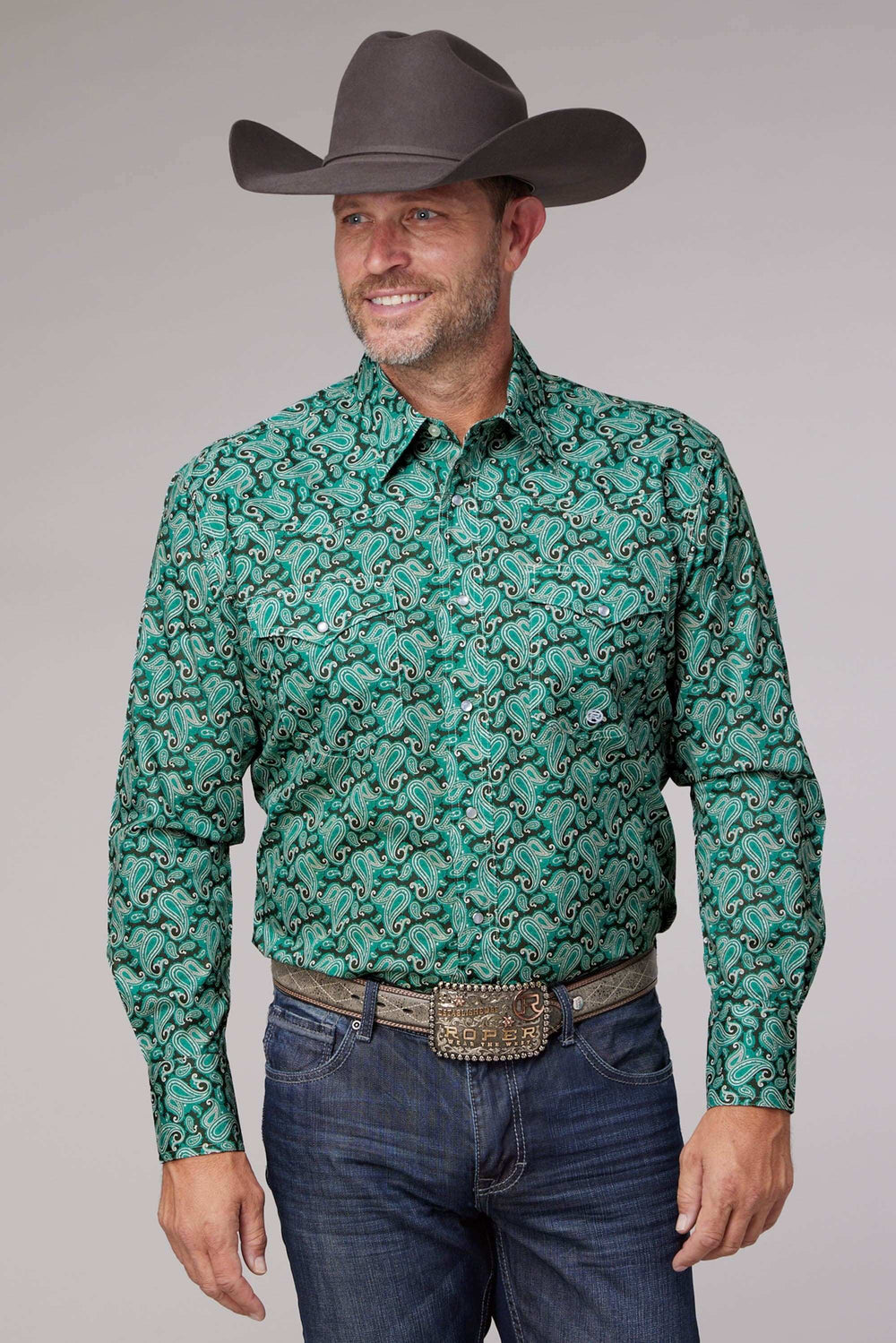 Roper Mens Long Sleeve Snap Jade Paisley Western Shirt - Roper - Flyclothing LLC
