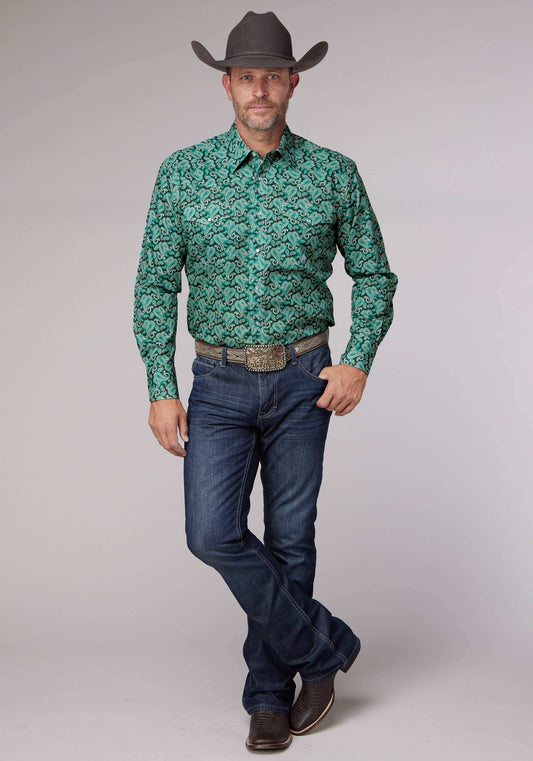 Roper Mens Long Sleeve Snap Jade Paisley Western Shirt - Roper - Flyclothing LLC
