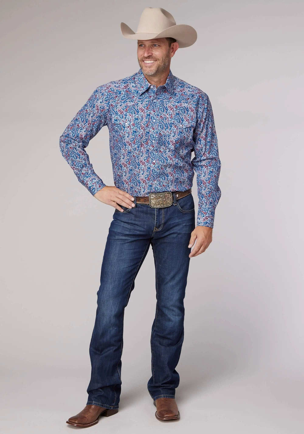 Roper Mens Long Sleeve Snap Blue River Paisley Western Shirt - Roper - Flyclothing LLC
