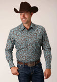 Roper Mens Long Sleeve Snap Turquoise Mine Paisley Western Shirt - Roper - Flyclothing LLC