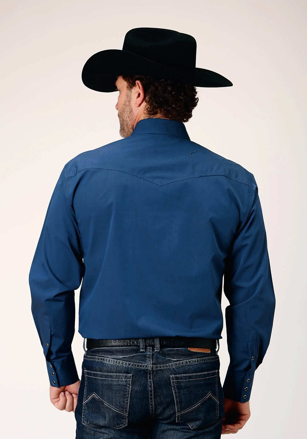 Roper Mens Long Sleeve Snap Black Fill Solid Blue Western Shirt - Roper - Flyclothing LLC