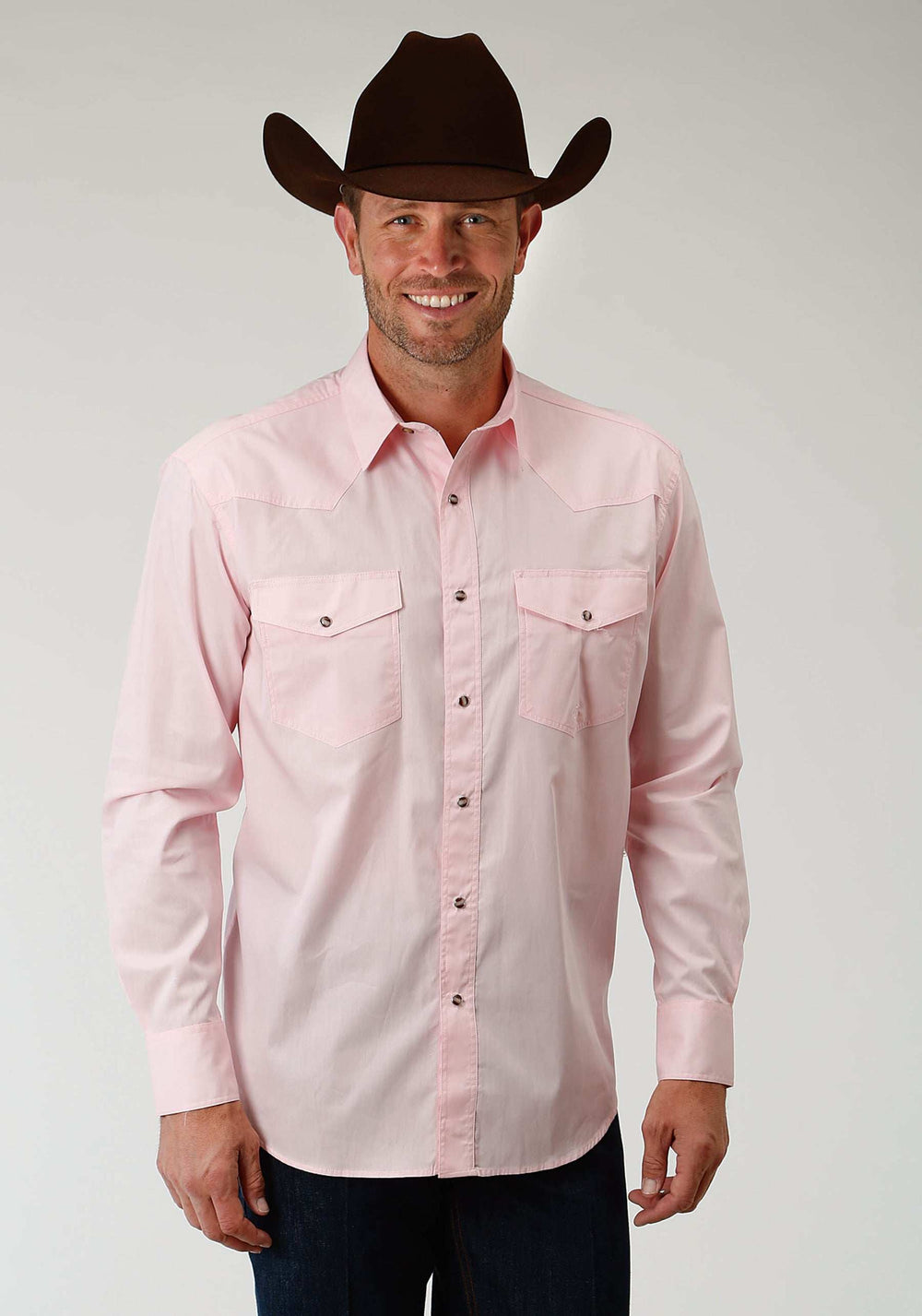 Roper Mens Pink Solid Long Sleeve Western Snap Shirt - Roper - Flyclothing LLC