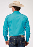 Roper Mens Long Sleeve Snap Solid Poplin Stretch Turquoise Western Shirt - Roper - Flyclothing LLC