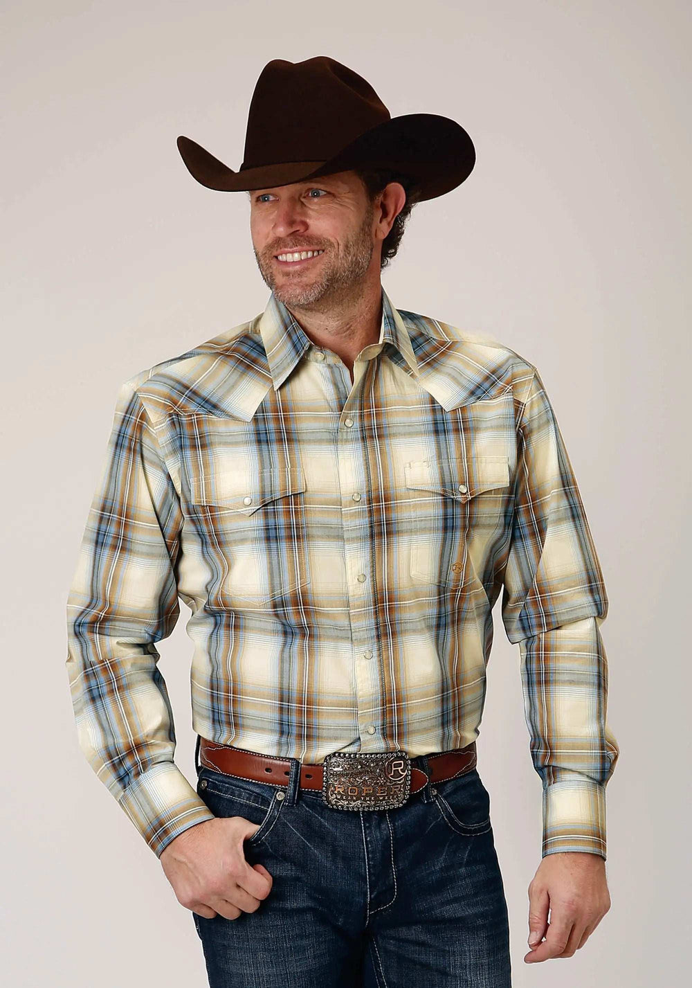Roper Mens Long Sleeve Snap Desert Blue Plaid Western Shirt - Roper - Flyclothing LLC