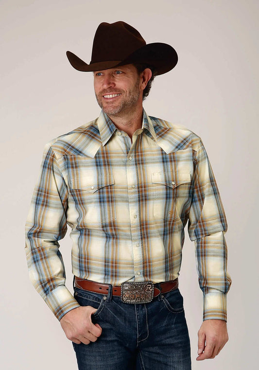 Roper Mens Long Sleeve Snap Desert Blue Plaid Western Shirt - Roper - Flyclothing LLC