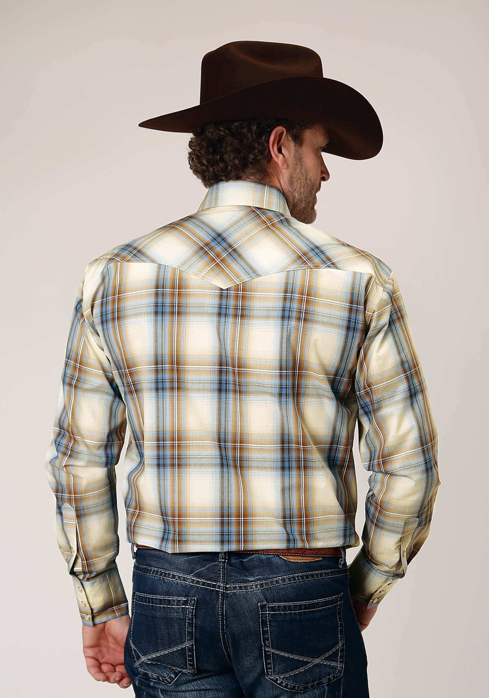 Roper Mens Long Sleeve Snap Desert Blue Plaid Western Shirt - Roper - Flyclothing LLC