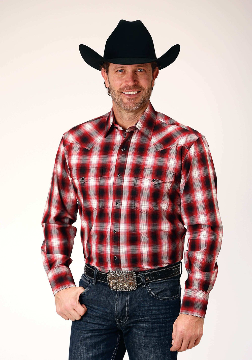 Roper Mens Long Sleeve Snap Basic Red Plaid Western Shirt - Roper - Flyclothing LLC