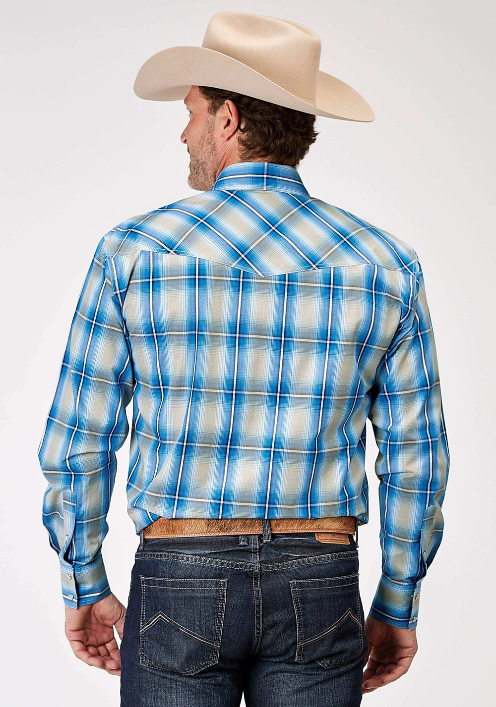 Roper Mens Long Sleeve Snap Chicory Ombre Plaid Western Shirt - Roper - Flyclothing LLC