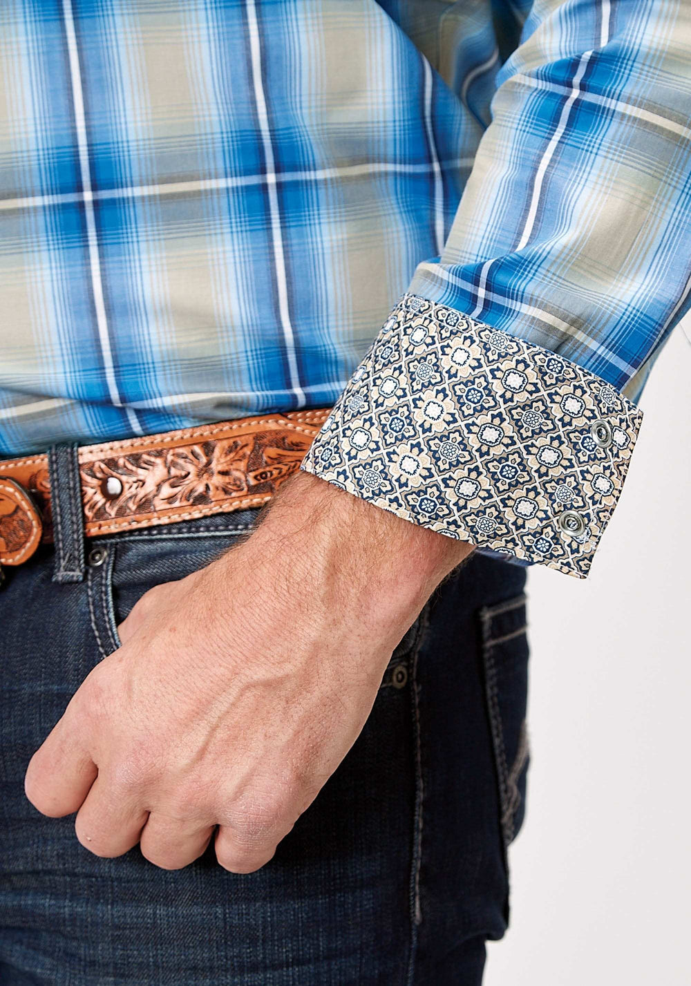 Roper Mens Long Sleeve Snap Chicory Ombre Plaid Western Shirt - Roper - Flyclothing LLC