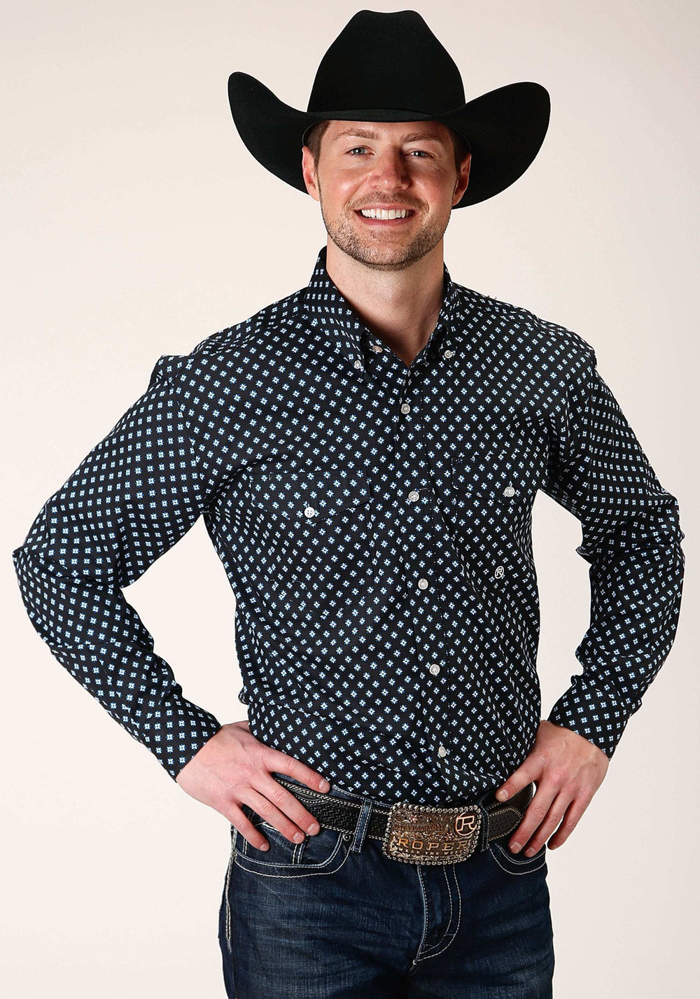 Roper Mens Long Sleeve Button New Star Foulard Western Shirt - Roper - Flyclothing LLC