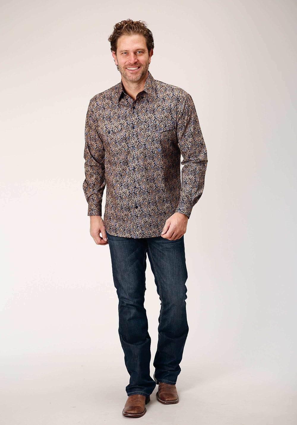 Roper Mens Long Sleeve Button Vintage Paisley Western Shirt - Roper - Flyclothing LLC