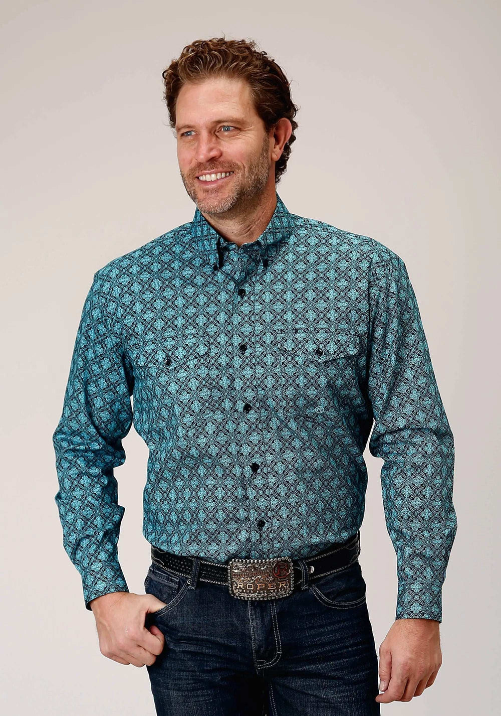 Roper Mens Long Sleeve Button Lattice Medallion Print Western Shirt - Roper - Flyclothing LLC