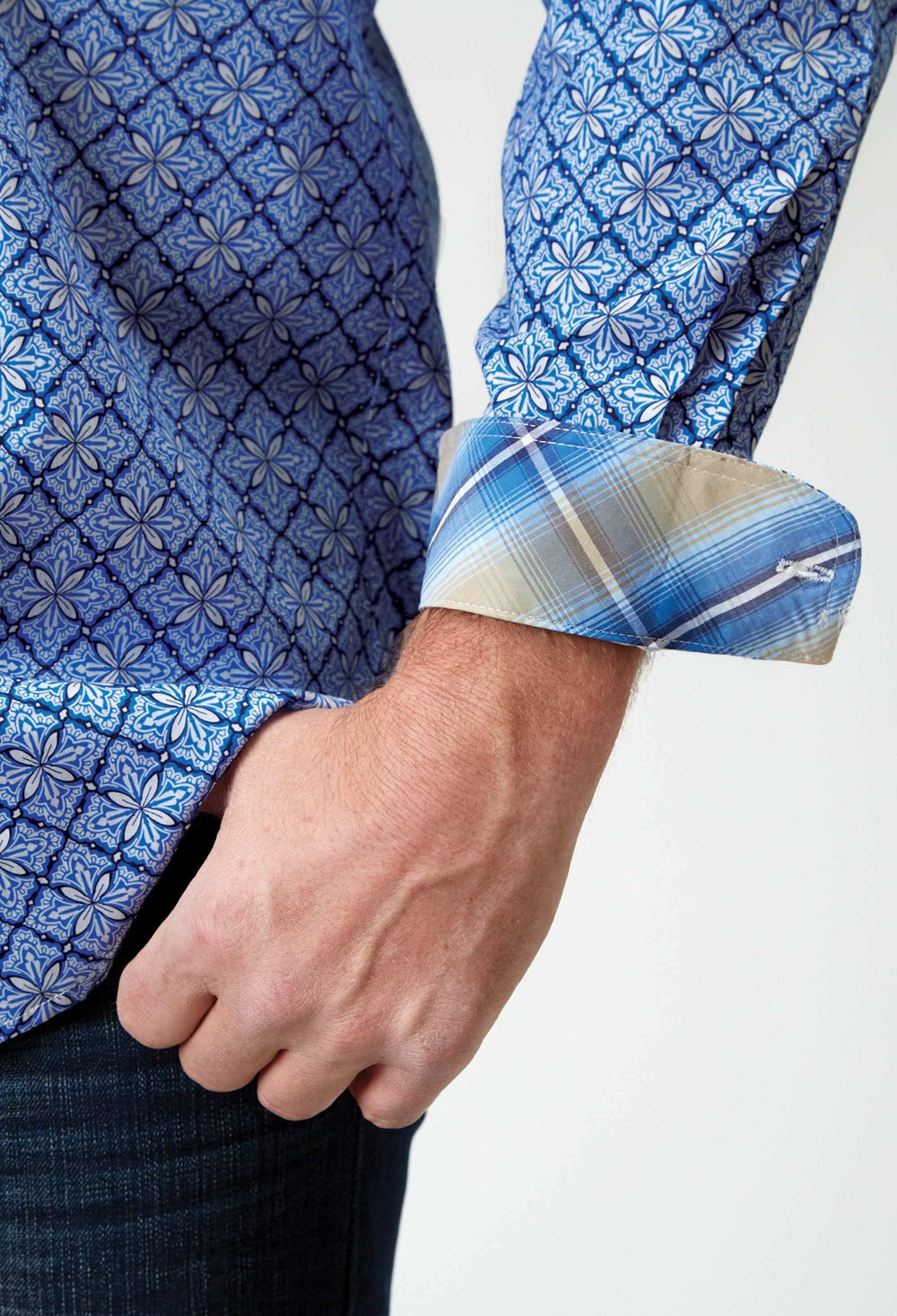 Roper Mens Long Sleeve Button Blue Skies Tie Print Western Shirt - Roper - Flyclothing LLC