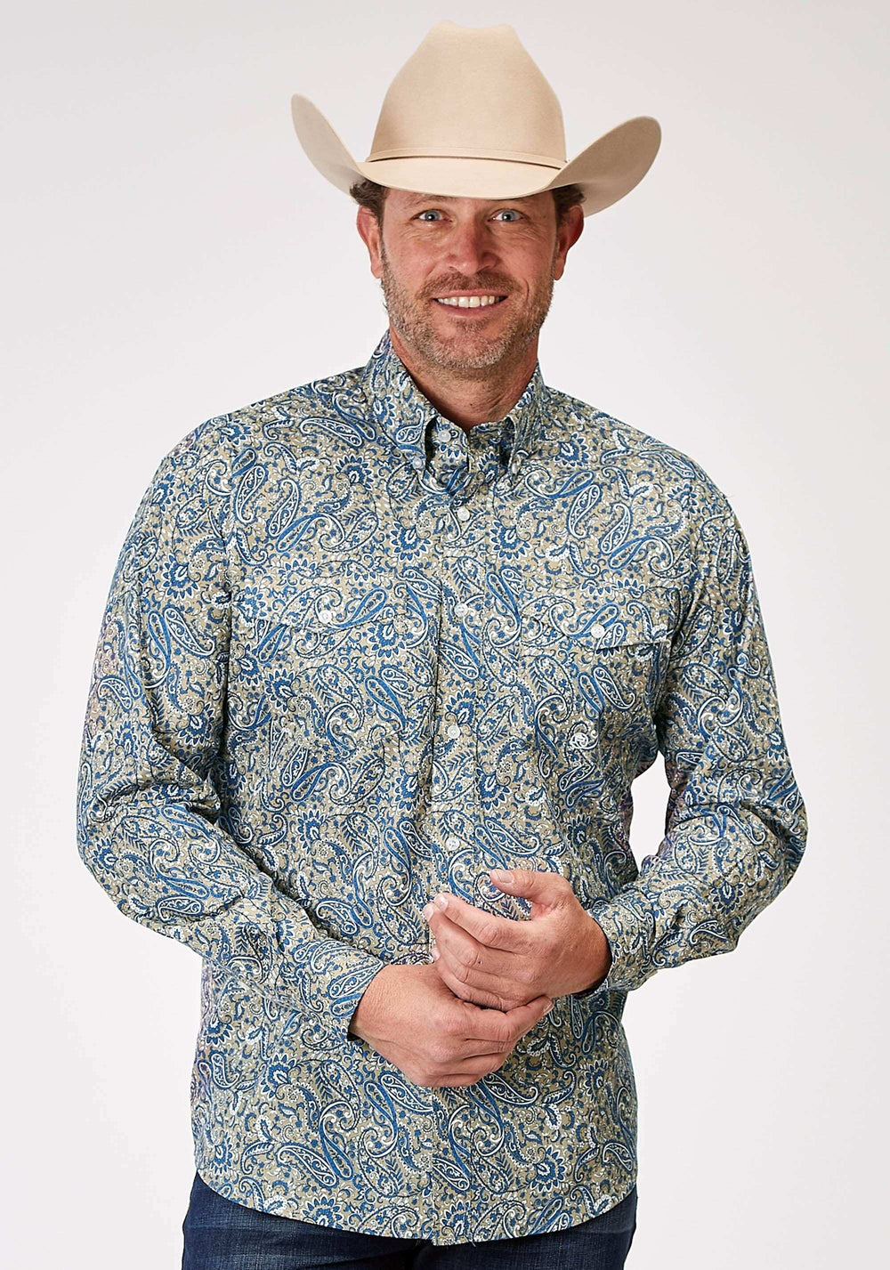 Roper Mens Long Sleeve Button Delft Paisley Western Shirt - Roper - Flyclothing LLC