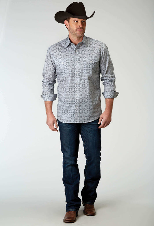 Roper Mens Long Sleeve Button Silver Medallion Western Shirt - Roper - Flyclothing LLC