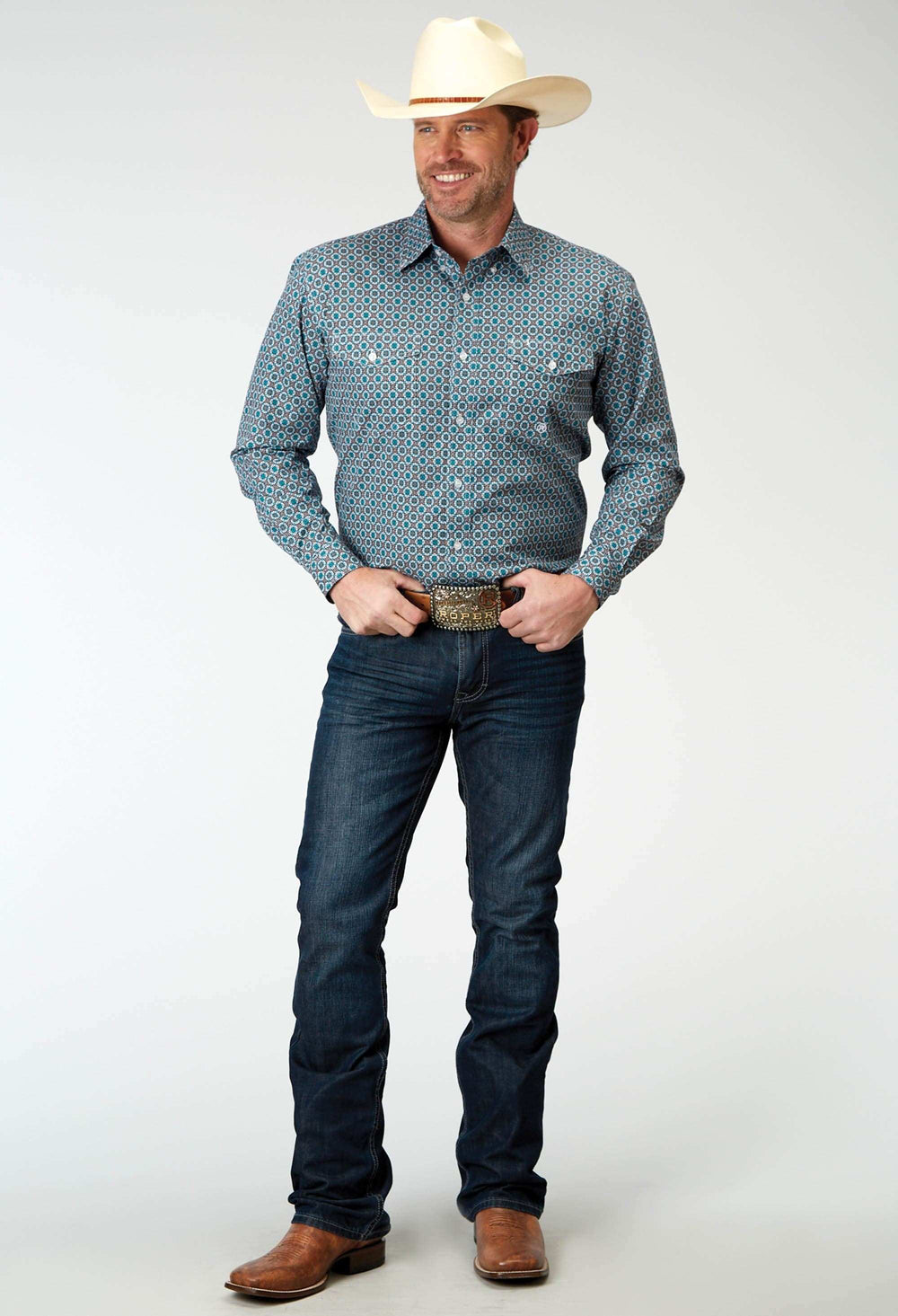 Roper Mens Long Sleeve Button Frontier Foulard Western Shirt - Roper - Flyclothing LLC