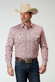 Roper Mens Long Sleeve Button Stretch Poplin Red Paisley Western Shirt - Roper - Flyclothing LLC