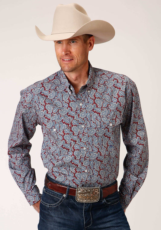 Roper Mens Long Sleeve Button Liberty Paisley Western Shirt - Roper - Flyclothing LLC