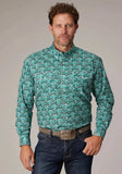 Roper Mens Long Sleeve Button Jade Paisley Western Shirt - Roper - Flyclothing LLC