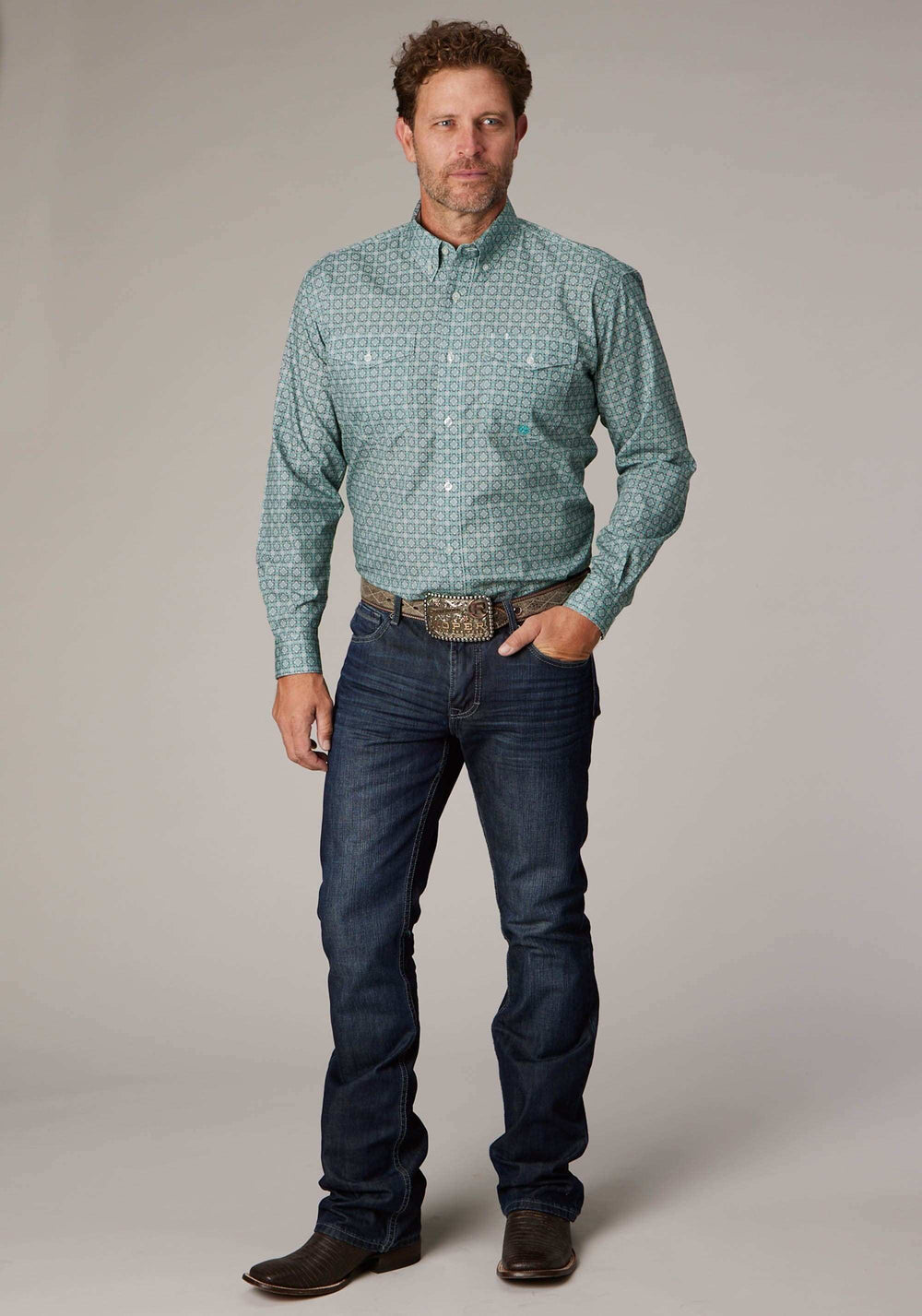 Roper Mens Long Sleeve Button Silver Spring Foulard Western Shirt - Roper - Flyclothing LLC