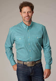 Roper Mens Long Sleeve Button Stretch Neat Teal Western Shirt - Roper - Flyclothing LLC