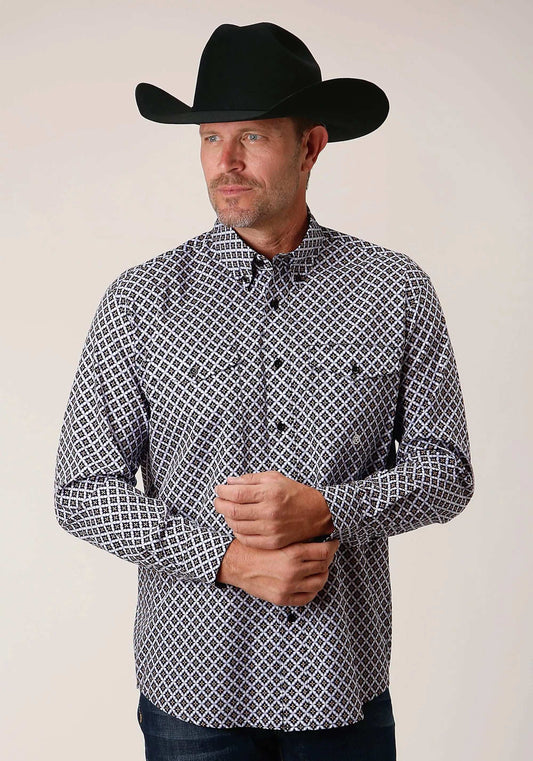 Roper Mens Long Sleeve Button Tile Pattern Foulard Western Shirt - Roper - Flyclothing LLC