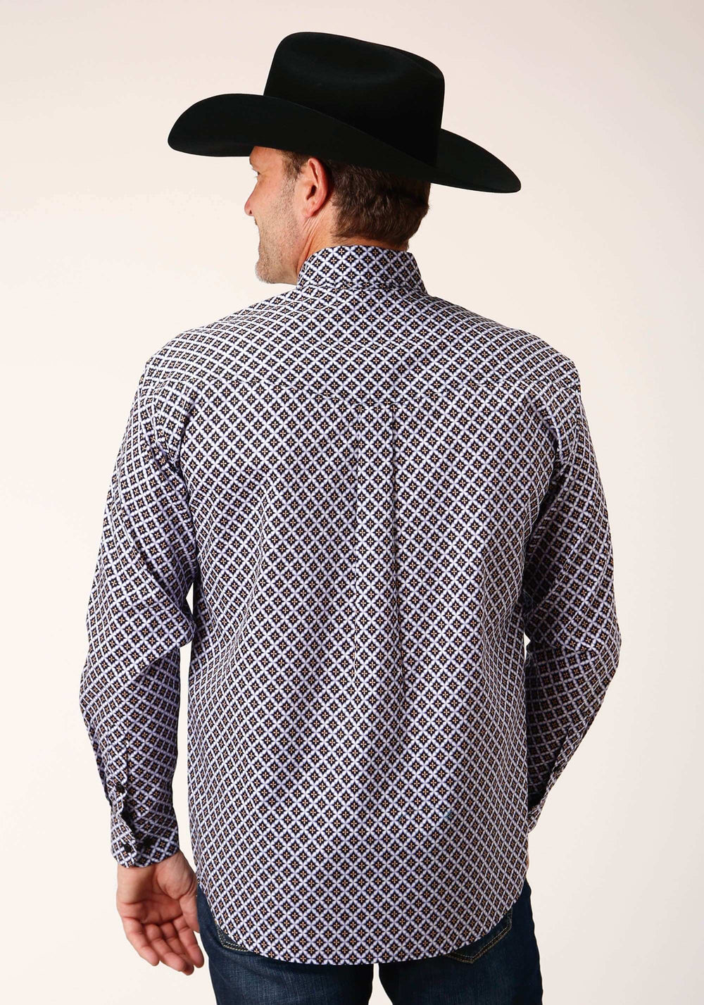 Roper Mens Long Sleeve Button Tile Pattern Foulard Western Shirt - Roper - Flyclothing LLC
