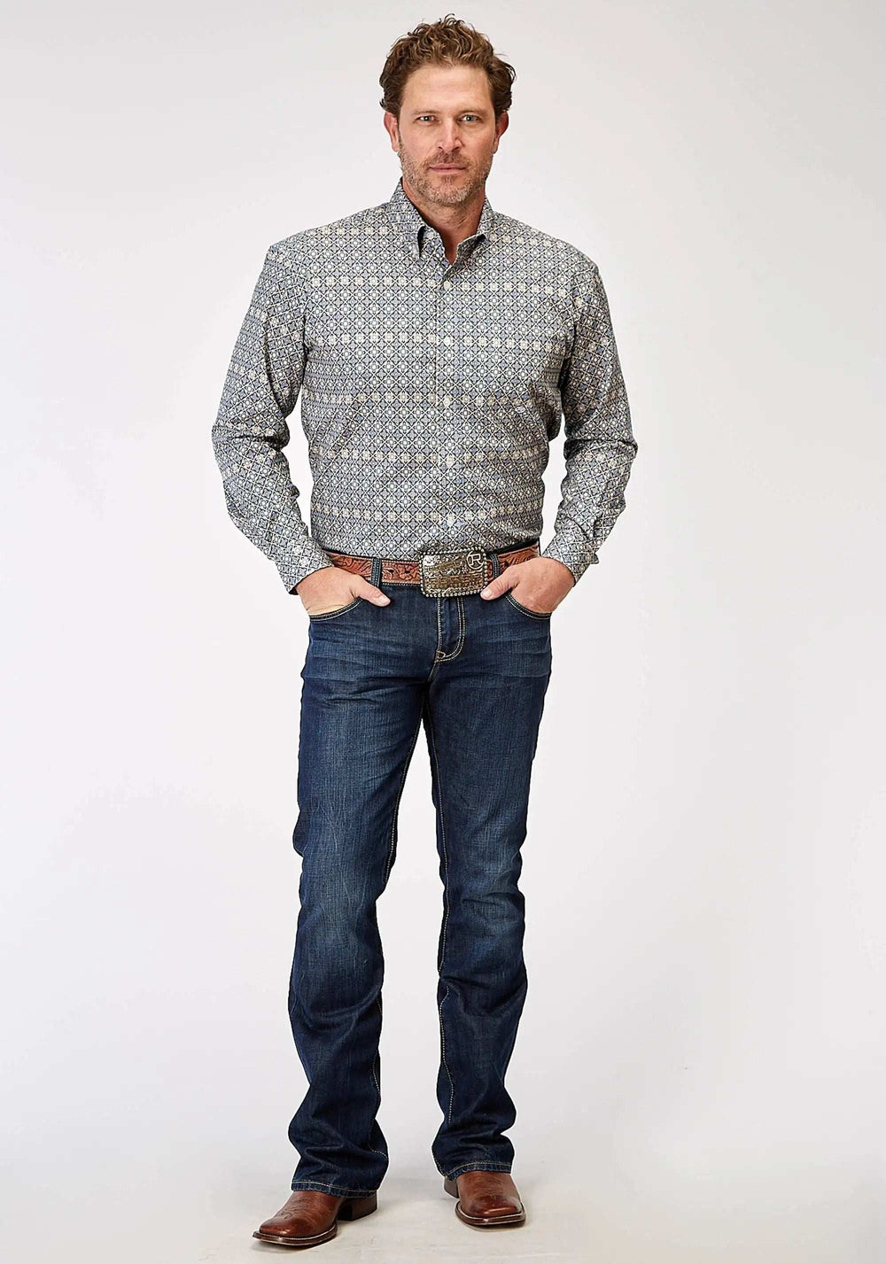 Roper Mens Long Sleeve Button Western Foulard Western Shirt - Roper - Flyclothing LLC