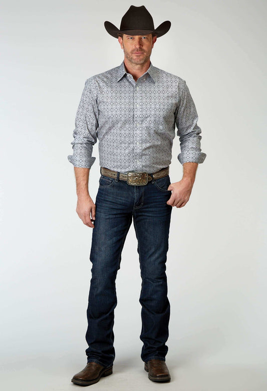 Roper Mens Long Sleeve Button Silver Medallion Western Shirt - Roper - Flyclothing LLC
