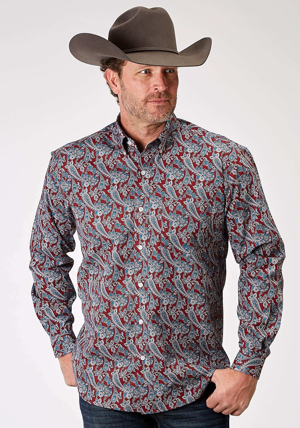 Roper Mens Long Sleeve Button Red River Paisley Western Shirt - Roper - Flyclothing LLC