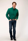 Roper Mens Long Sleeve Button Black Fill Solid Green Western Shirt - Roper - Flyclothing LLC