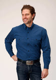 Roper Mens Long Sleeve Button Black Fill Solid Blue Western Shirt - Roper - Flyclothing LLC