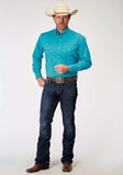 Roper Mens Long Sleeve Button Solid Poplin Stretch Turquoise Western Shirt - Roper - Flyclothing LLC