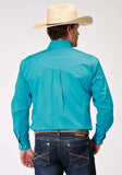 Roper Mens Long Sleeve Button Solid Poplin Stretch Turquoise Western Shirt - Roper - Flyclothing LLC