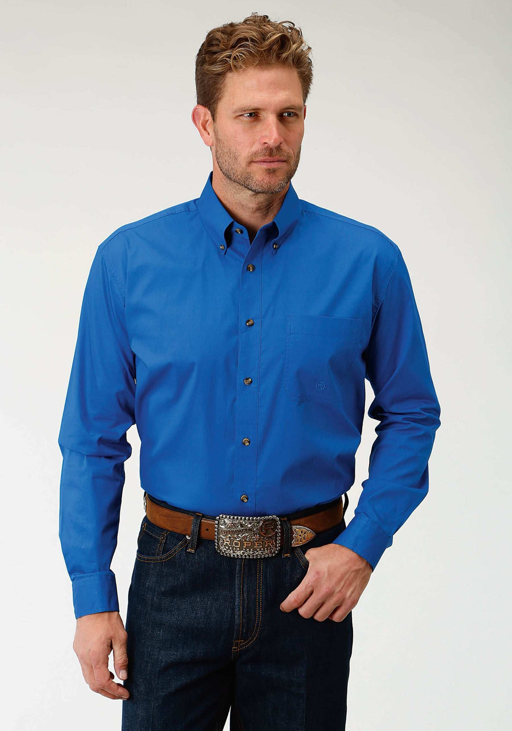 Roper Mens Royal Blue Solid Long Sleeve Western Button Shirt - Roper - Flyclothing LLC